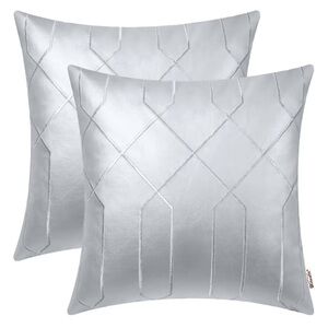 BRAWARM Faux Leather Pillow Covers 22 X 22 Inches, Silver Leather Pillow Covers
